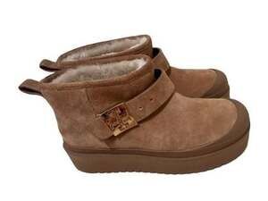 Tory Burch Mellow Shearling-Lined Suede Platform Ankle Boots, Size 9.5